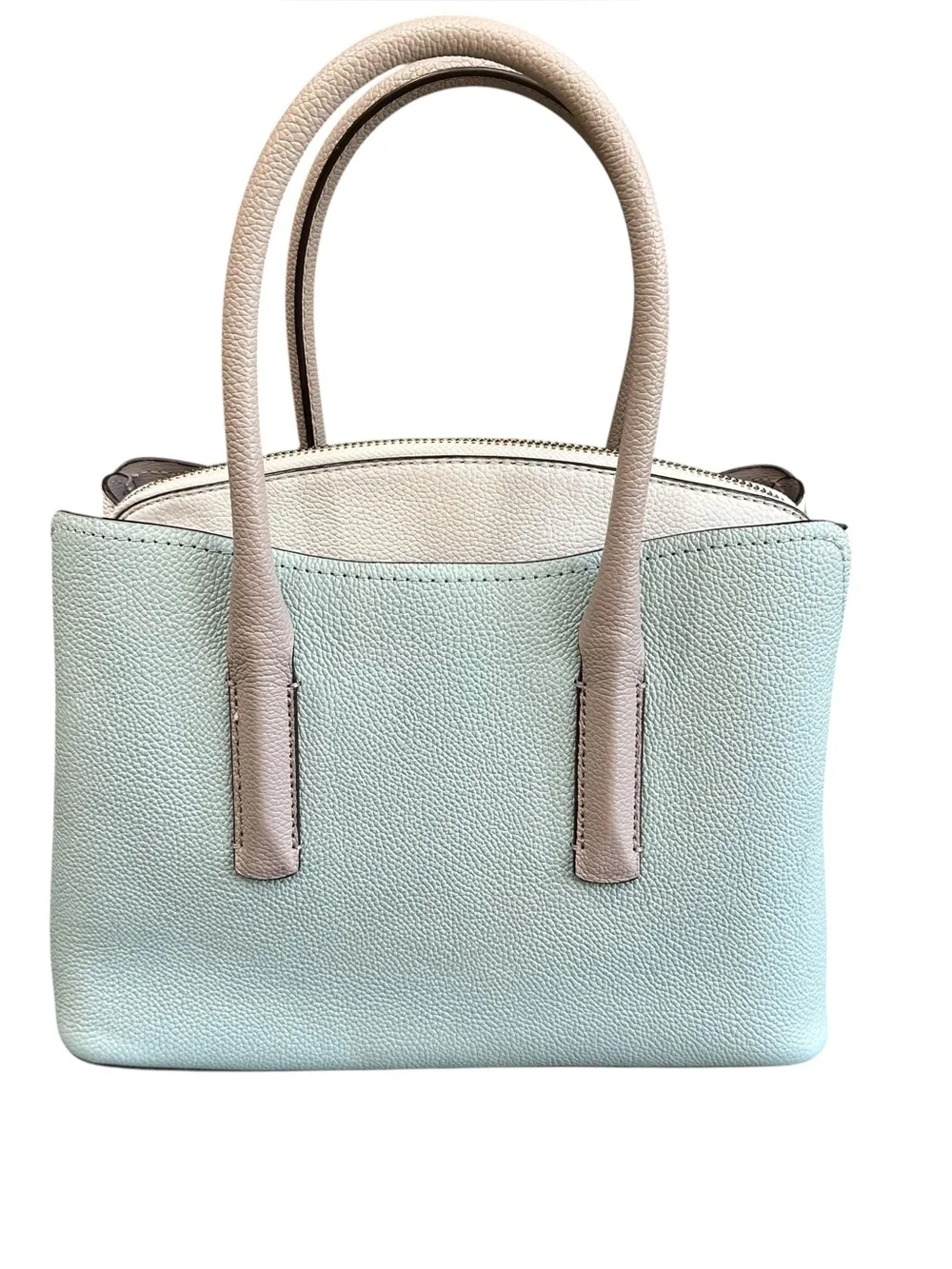 Kate Spade Margaux Medium Pebbled Cloud Mist Leather Satchel Gray Accents